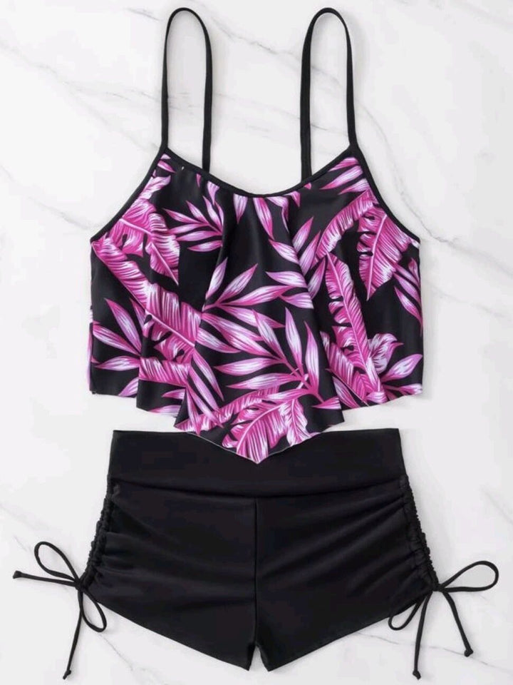 Women’s Sporty Tankini Set with Ruffles and Adjustable Straps StylebySassy