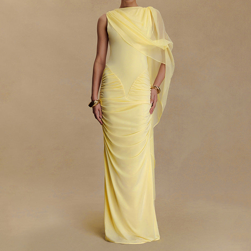 Ladies Glamorous Evening Dress with Asymmetrical Neckline and Elegant Draping Design StylebySassy