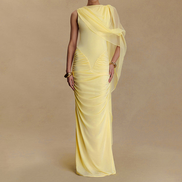 Ladies Glamorous Evening Dress with Asymmetrical Neckline and Elegant Draping Design StylebySassy