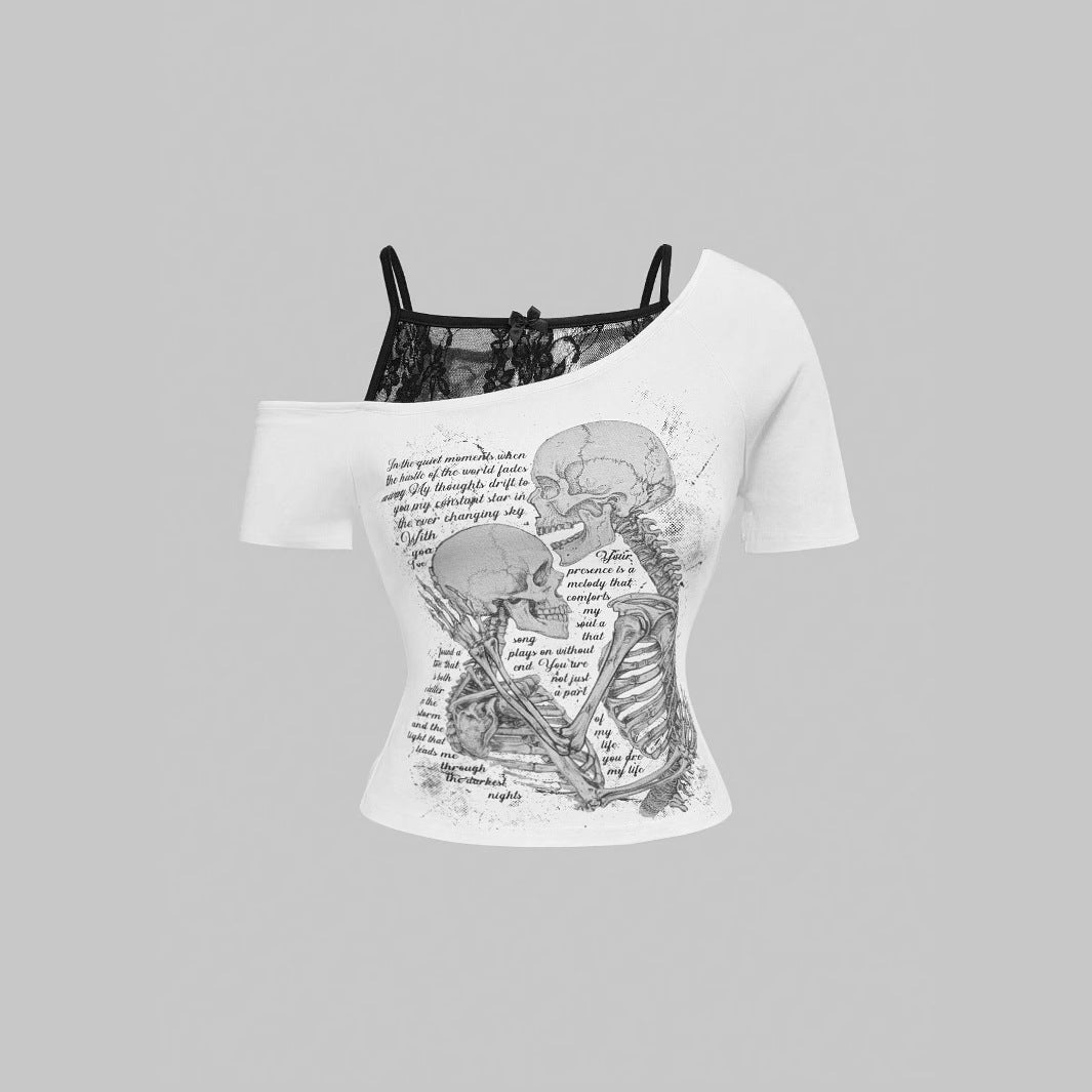 Women's refined graphic T-shirt with lace underlayer StylebySassy