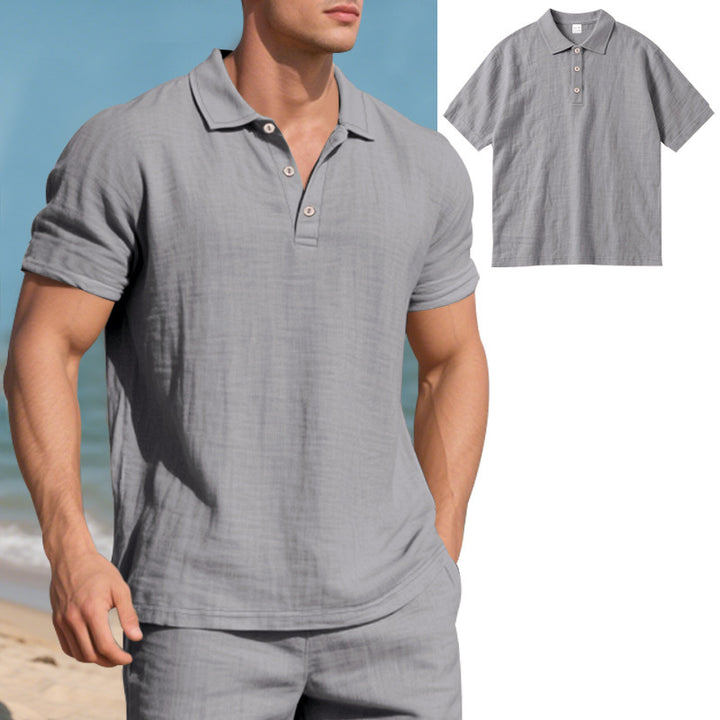 Men's breathable gauze polo shirt with open collar loose fit and button placket StylebySassy