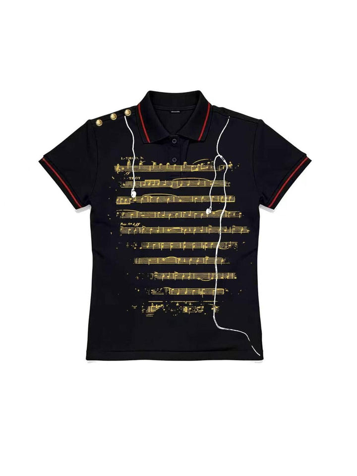 Women's Polo Shirt with Musical Motif StylebySassy