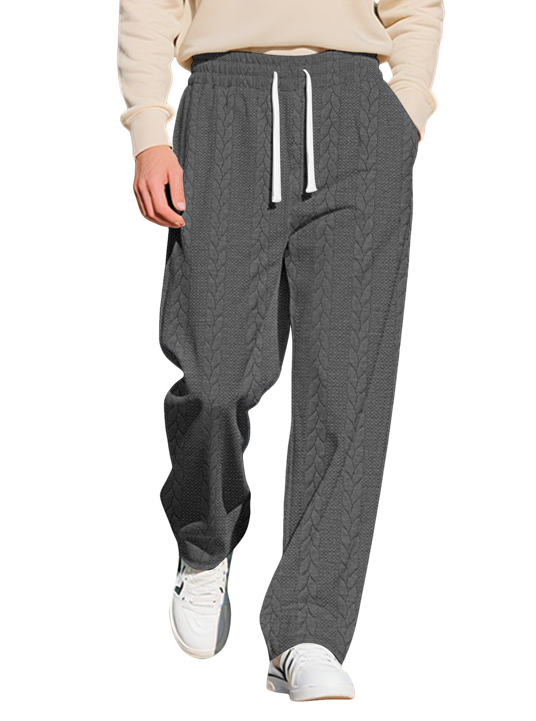 Men's loosely falling knit joggers with cable pattern and drawstring StylebySassy