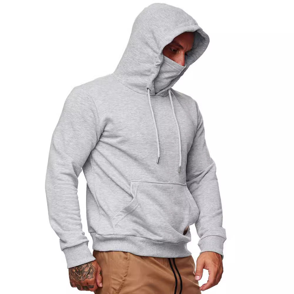 Men's hoodie with integrated tube collar face mask, kangaroo pocket and ribbed cuffs StylebySassy
