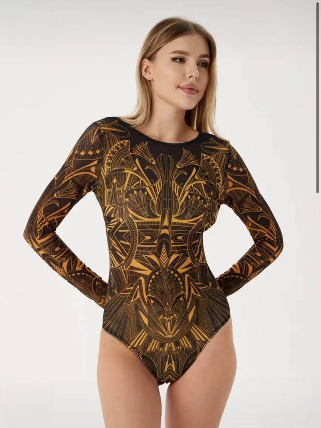 Women’s swimsuit with long sleeves and elegant floral design StylebySassy