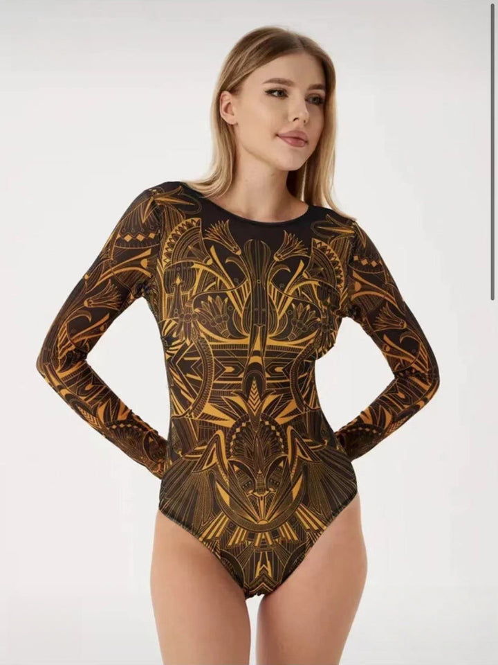 Women’s swimsuit with long sleeves and elegant floral design StylebySassy