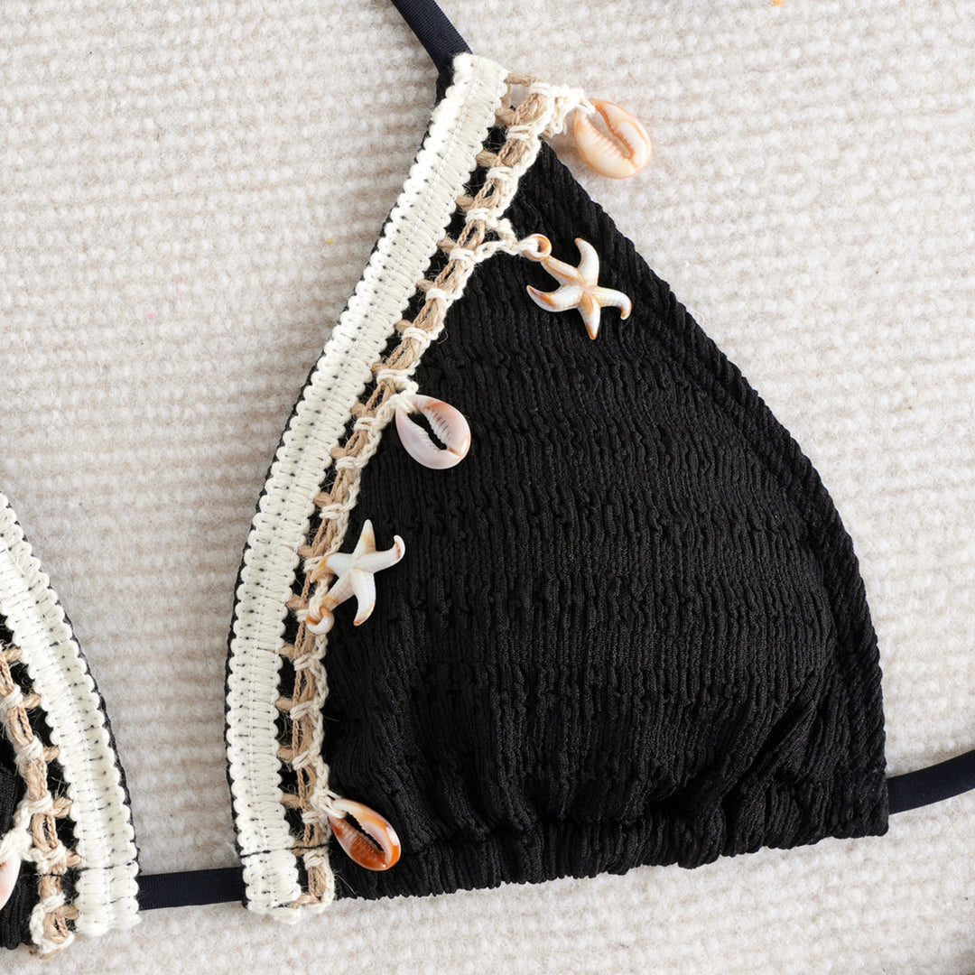 Women's Triangle Bikini with Decorative Shell and Star Accents StylebySassy