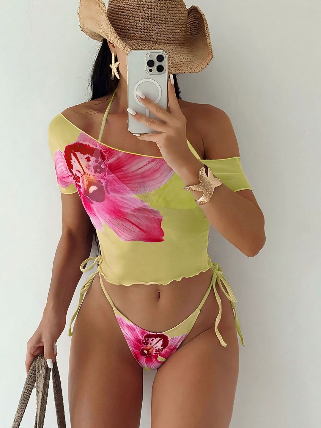 Women's swimsuit set with floral top and designed bottom StylebySassy