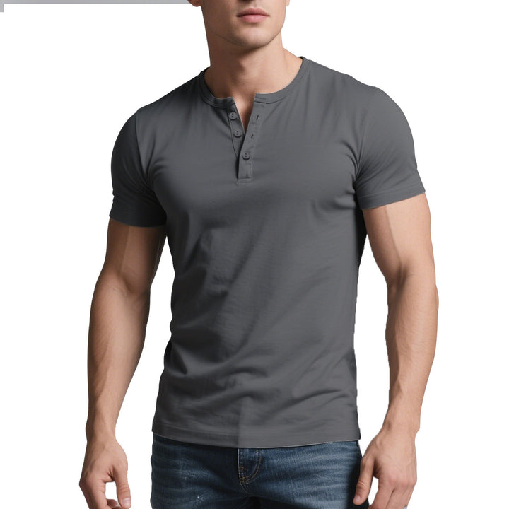 Men's short Henley shirt with subtle button placket and fitted cut StylebySassy