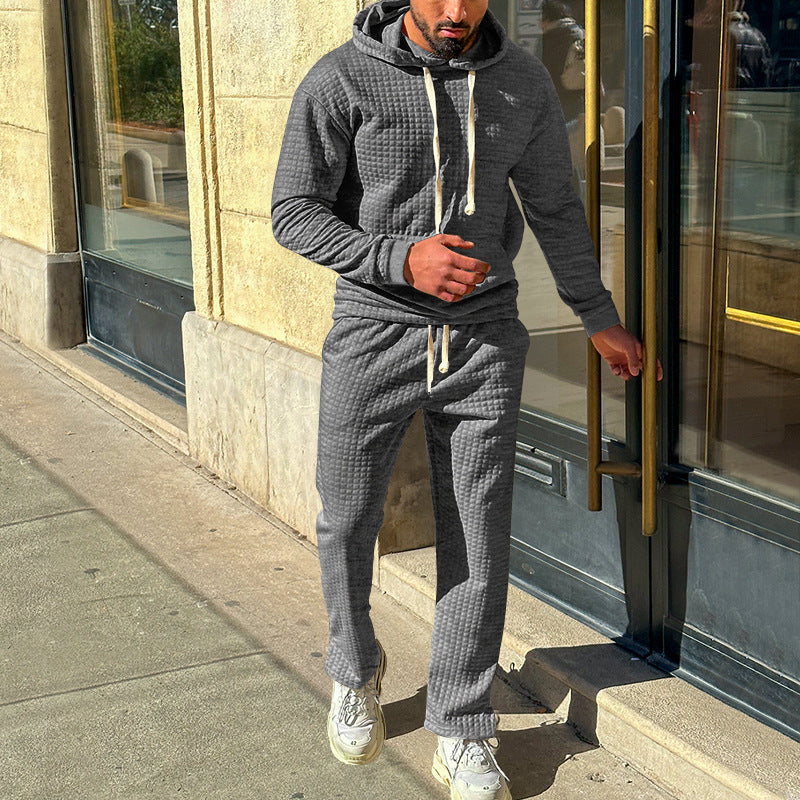 Men's waffle jersey comfort set with hood, drawstring waist, and straight leg StylebySassy