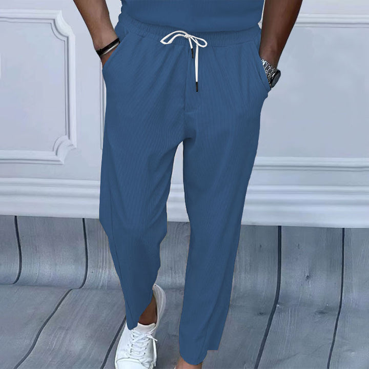 Men's lightweight linen pants with drawstring, elastic waistband, and straight cut StylebySassy