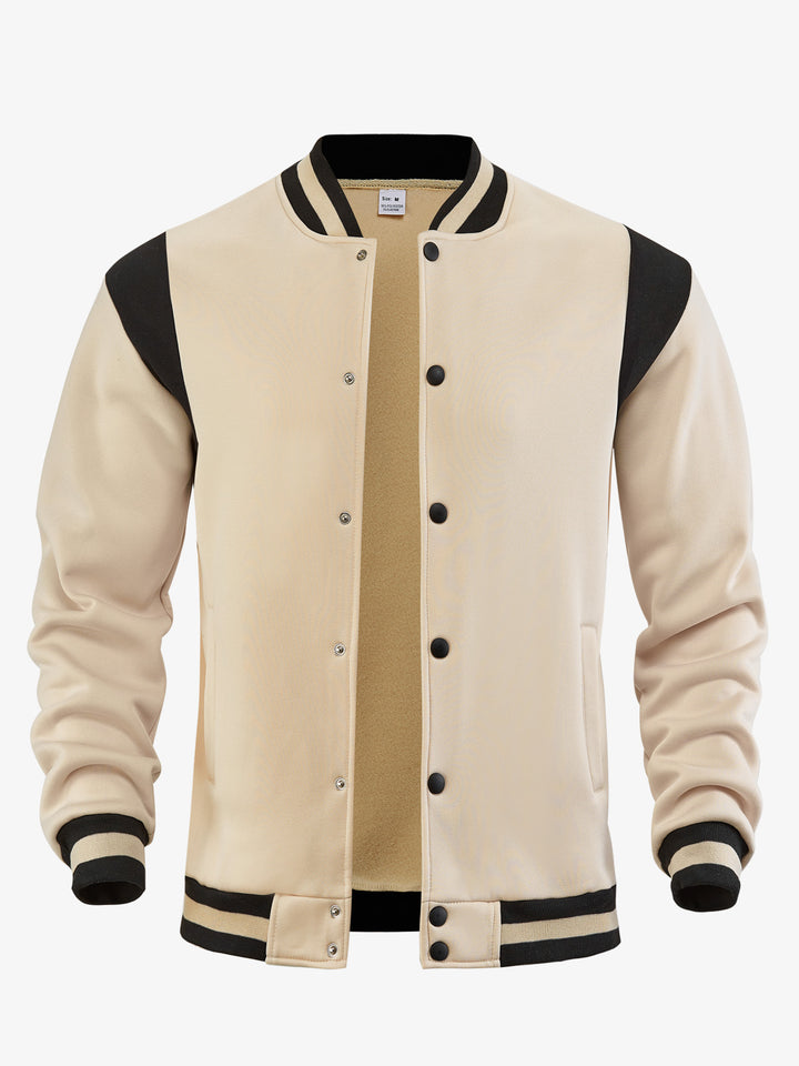 Men's light baseball jacket in sweat quality with snap button placket, ribbed collar and contrasting shoulder yoke StylebySassy