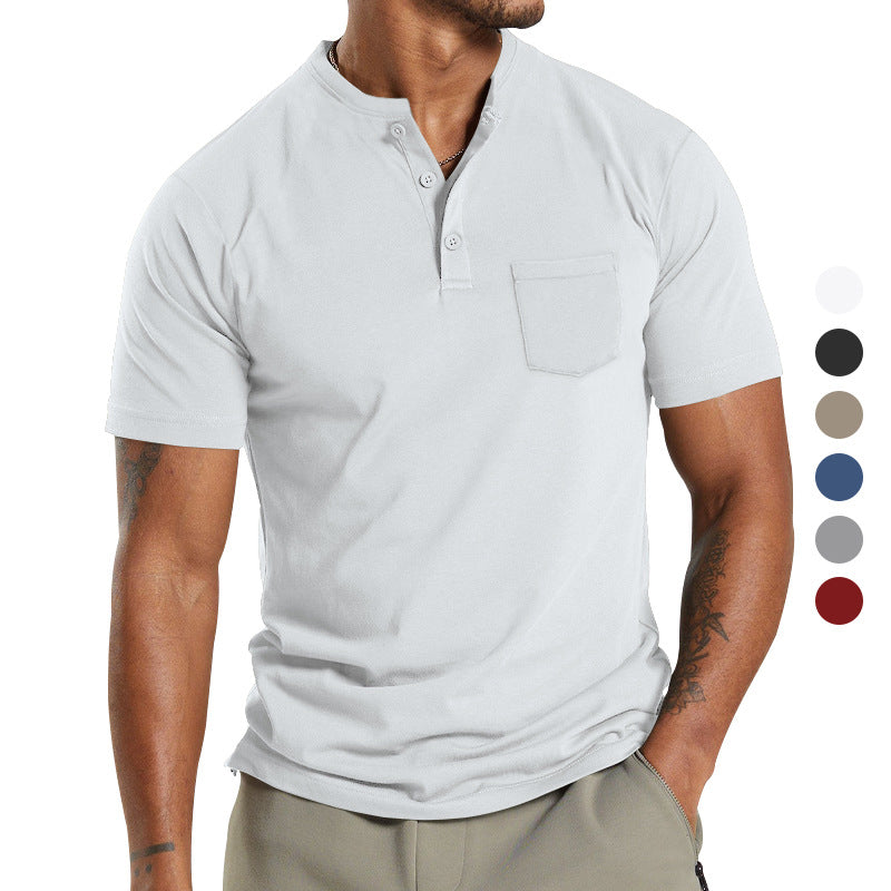 Men's breathable cotton-elastane short sleeve Henley with chest pocket StylebySassy