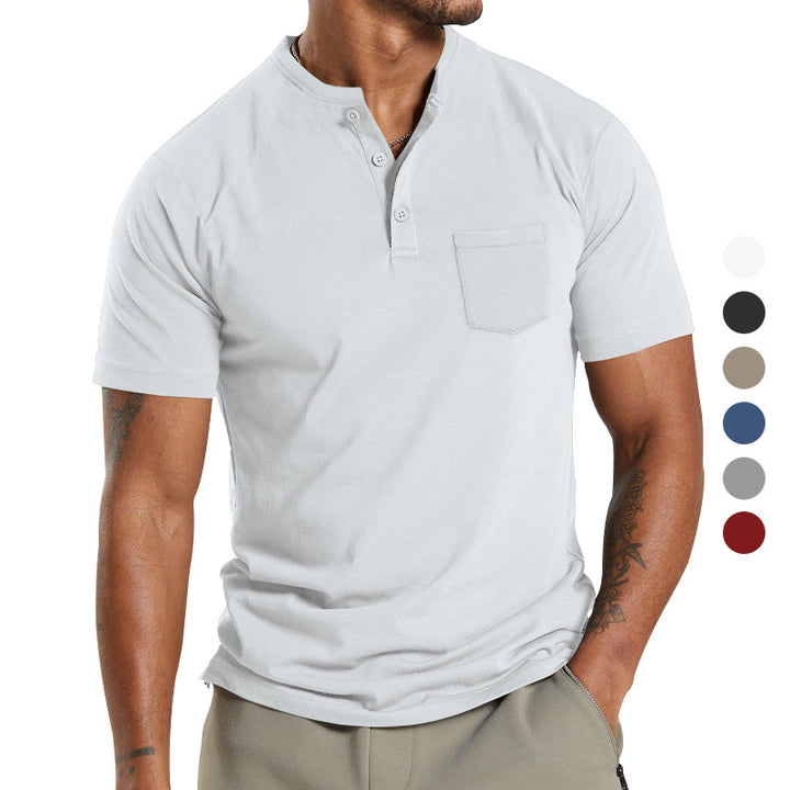 Men's breathable cotton-elastane short sleeve Henley with chest pocket StylebySassy