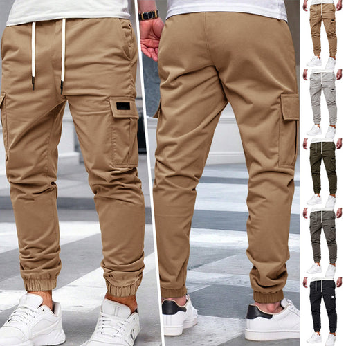 Men's Nan Tapered Leisure Cargo Pants with Flap Pockets, Drawstring Waist and Elastic Leg Openings StylebySassy