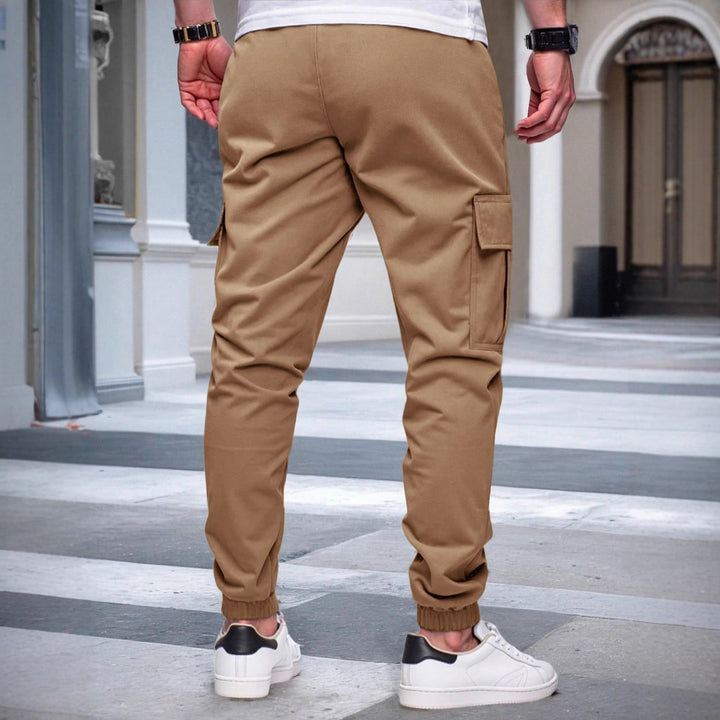 Men's Nan Tapered Leisure Cargo Pants with Flap Pockets, Drawstring Waist and Elastic Leg Openings StylebySassy