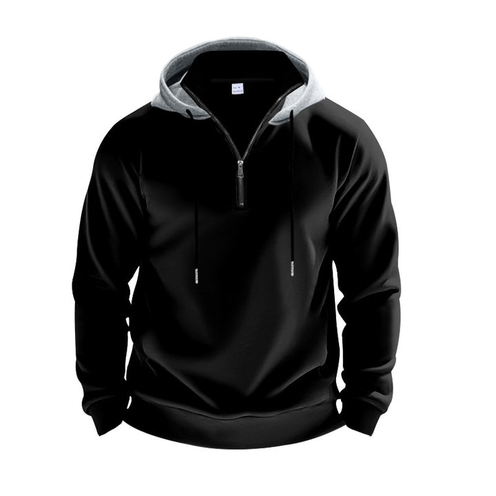 Men's sporty hoodie sweatshirt with short front zipper, contrast-lined hood and elastic ribbed cuffs StylebySassy