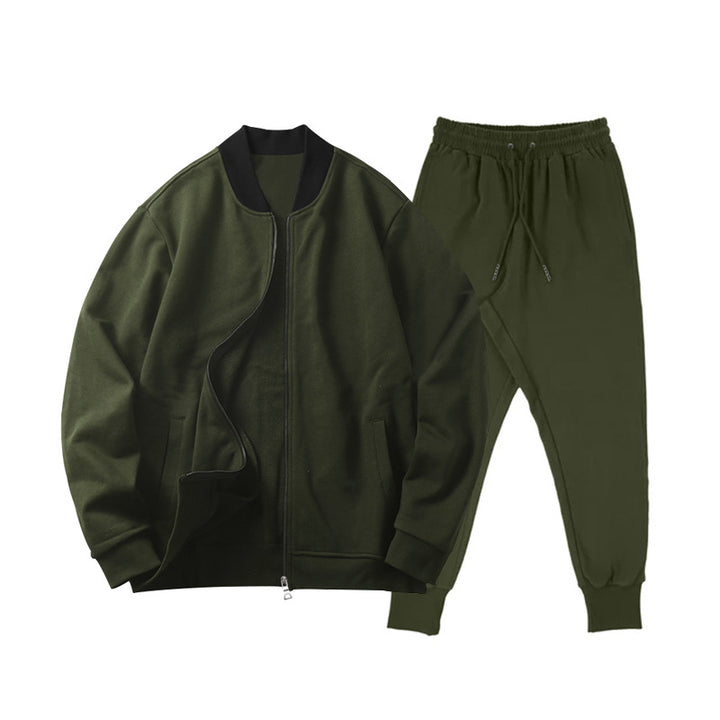 Men's casually cut sweat set with zip bomber jacket and tapered jogging pants made of soft cotton fleece StylebySassy