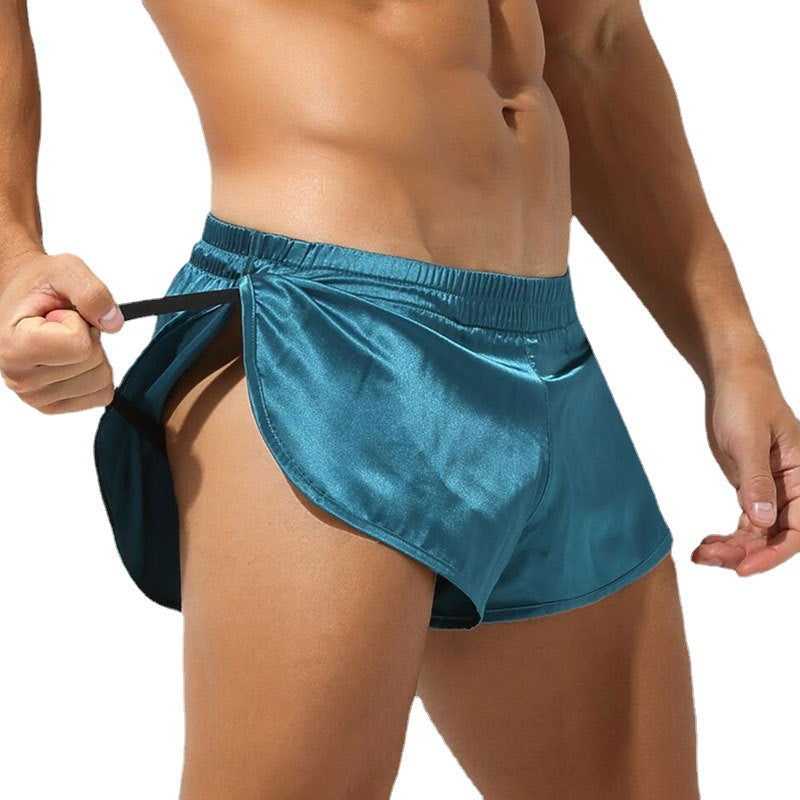 Men's short satin sleep shorts with elastic waistband and side slit StylebySassy
