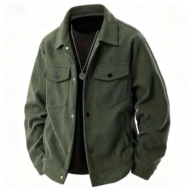 Men's cord jacket in the classic work jacket style with snap buttons and chest pockets StylebySassy