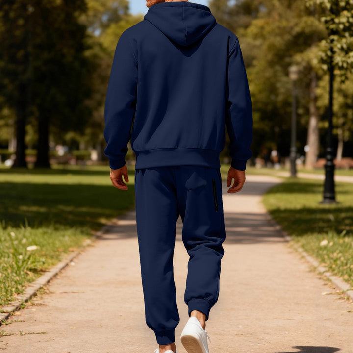 Men's hooded sweatshirt set with full zipper, kangaroo pocket, and tapered joggers with zip pockets StylebySassy