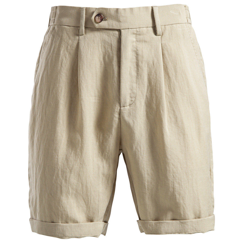 Men's casual linen shorts with cuffs and pleats StylebySassy