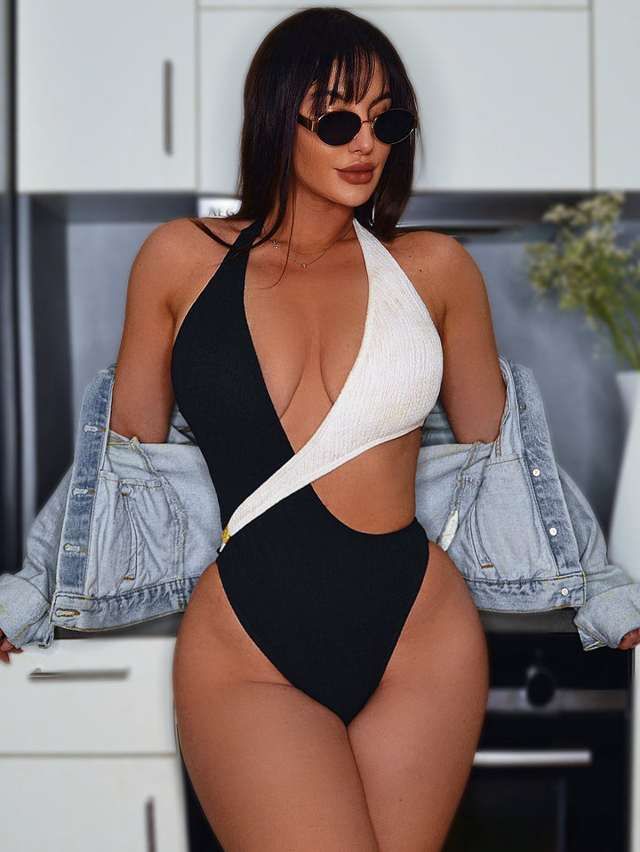 Women's High-Cut Cut-Out Swimsuit with Asymmetrical Design StylebySassy