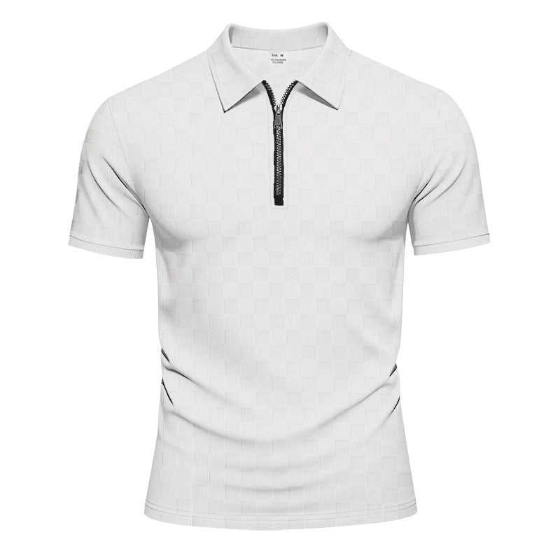 Men's short half-zip polo shirt made of structured waffle piqué with shirt collar and fitted silhouette StylebySassy