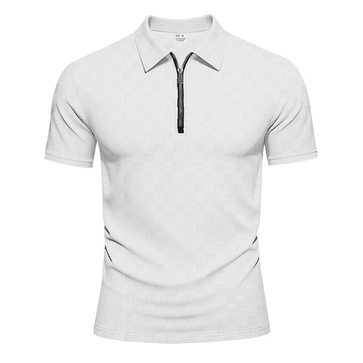 Men's short half-zip polo shirt made of structured waffle piqué with shirt collar and fitted silhouette StylebySassy