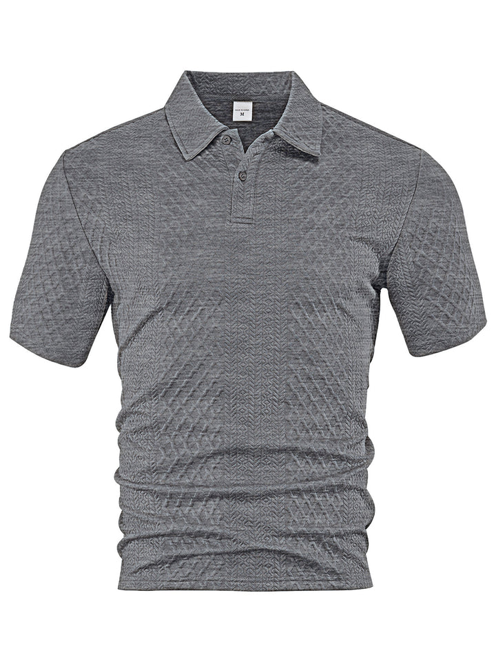 Men's textured jacquard polo shirt short sleeves slim fit with polo collar StylebySassy