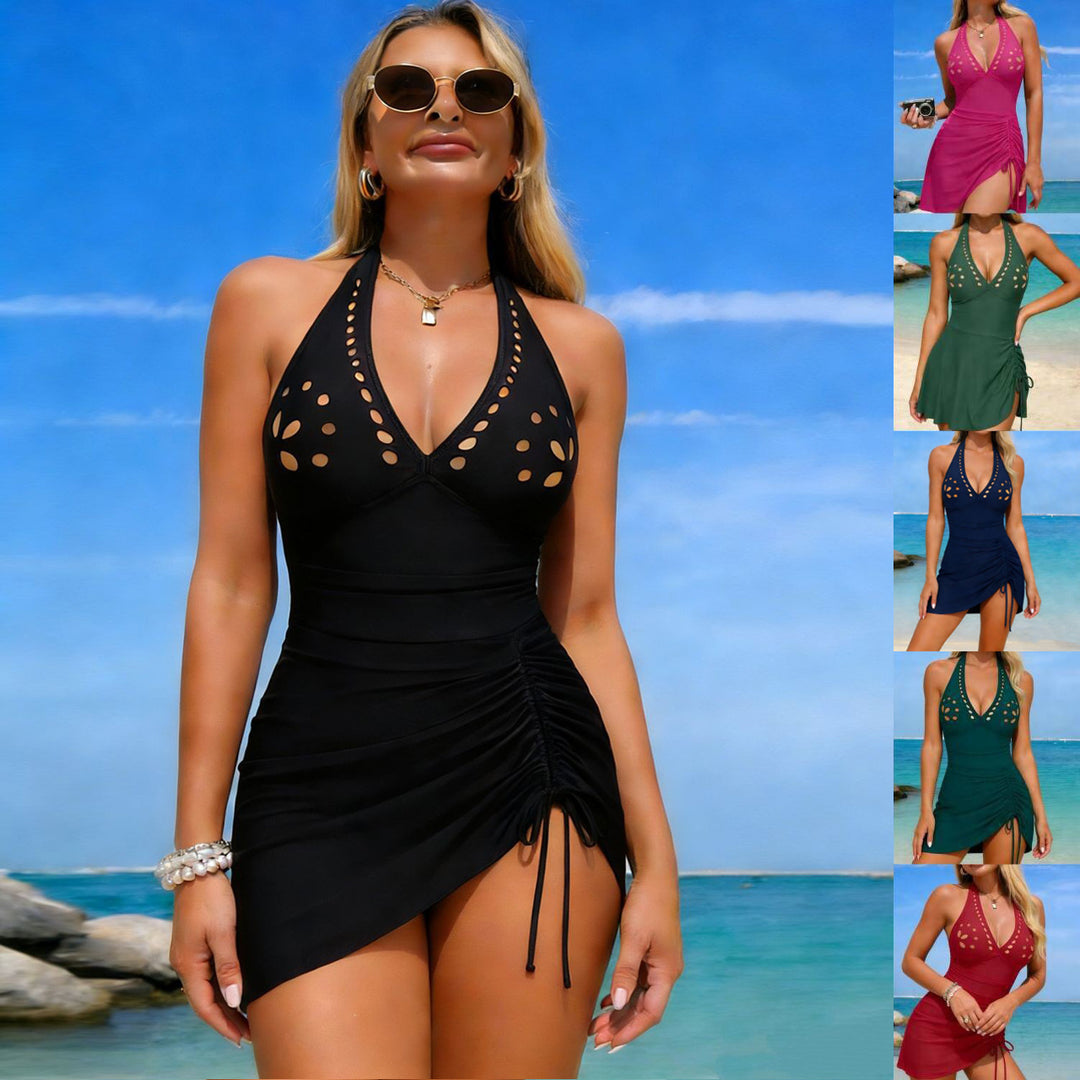 Women’s one-piece swimsuit with adjustable wrap design and fashionable neckline StylebySassy