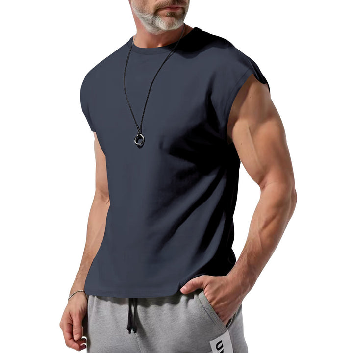 Men's lightweight athletic sleeveless muscle shirt with raw arm finish and elastic cotton blend StylebySassy