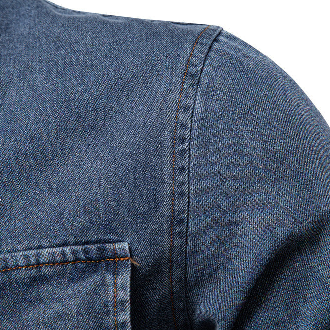 Men's tailored denim shirt with Kent collar, patch chest pockets and contrast stitching StylebySassy