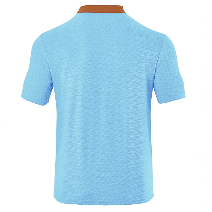Men's slim short sleeve Henley polo shirt with Mandarin collar and fine jacquard texture StylebySassy