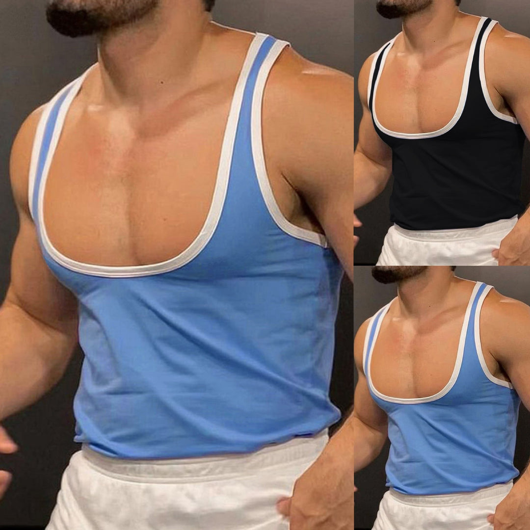 Men's sporty sleeveless muscle shirt with contrast trim StylebySassy