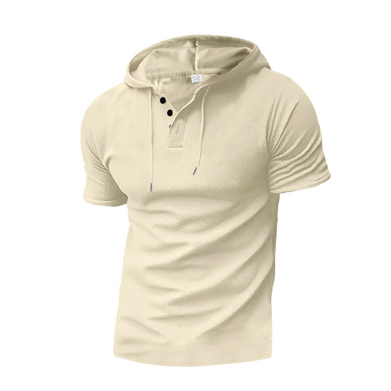 Men's short sleeve hooded polo with three-button placket and fine structured jersey StylebySassy