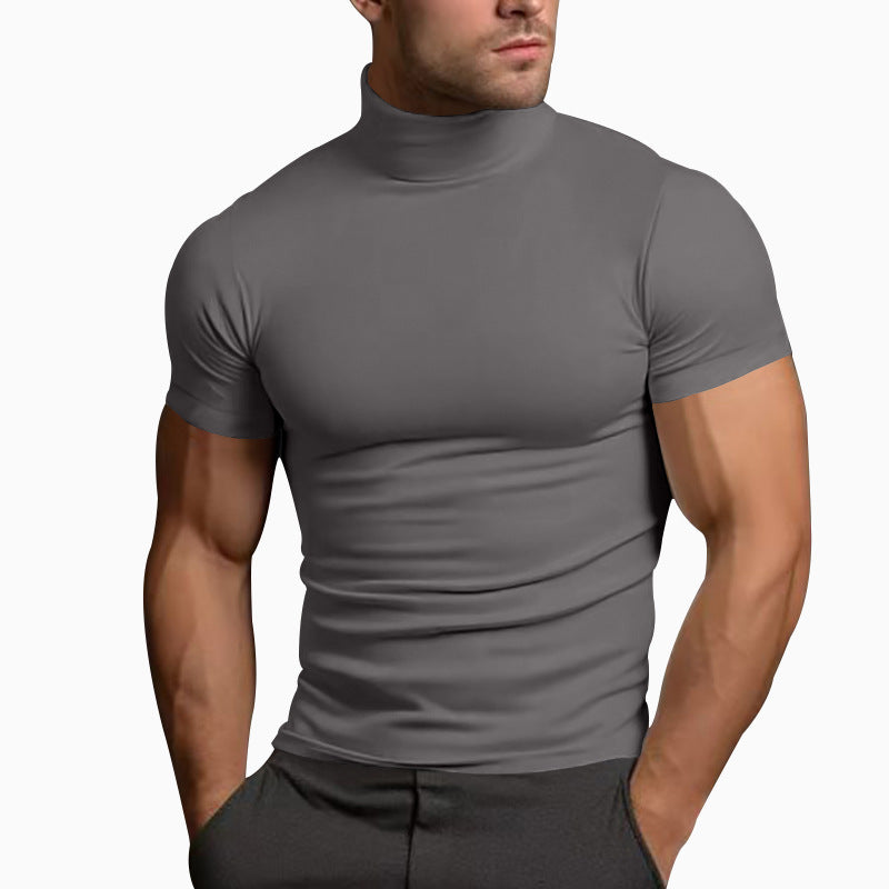 Men's fitted elastic short sleeve roll neck top StylebySassy