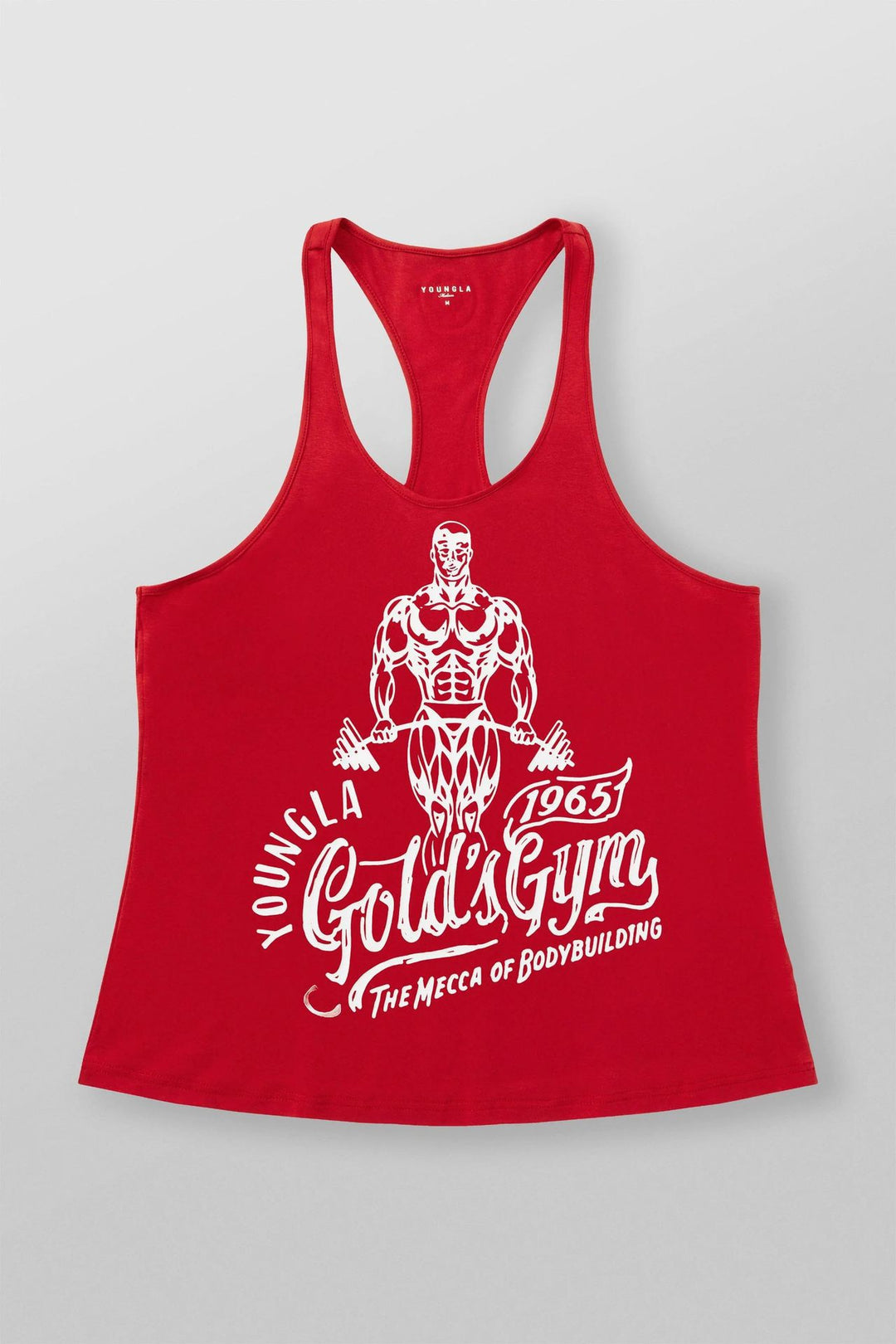 Men's nan athletic Stringer tank top backless cut with contrast piping and strength sports motif StylebySassy