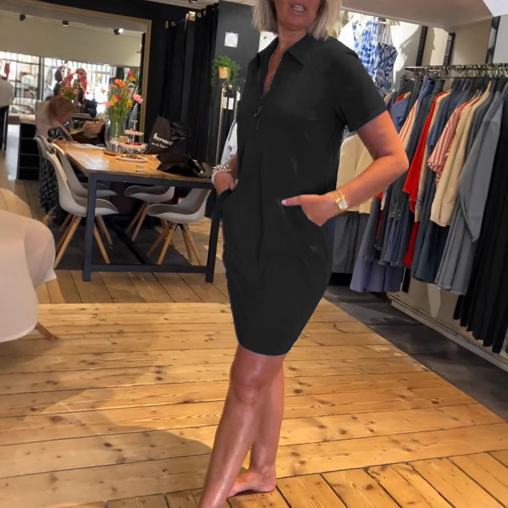 Women's nan leggeres polo dress with zipper collar, short sleeves and practical side pockets StylebySassy