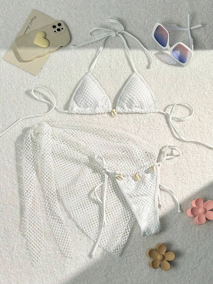 Women's triangle bikini with transparent mesh fabric and lacing details StylebySassy