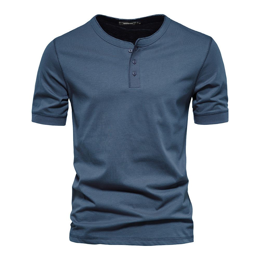 Men's narrow cut short sleeve shirt with short button placket and ribbed collar made of cotton blend StylebySassy