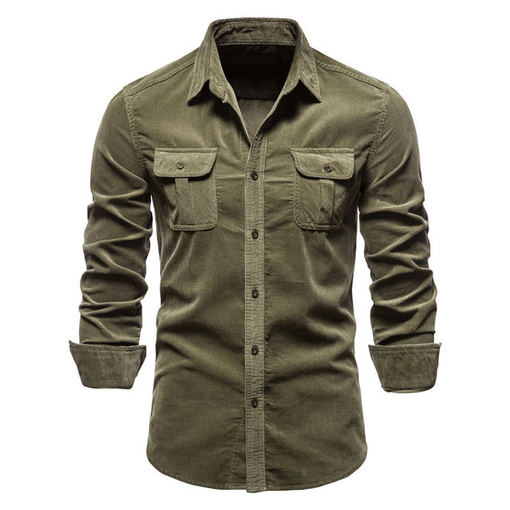 Men's long-sleeved cord shirt with applied breast pockets and Kent collar StylebySassy