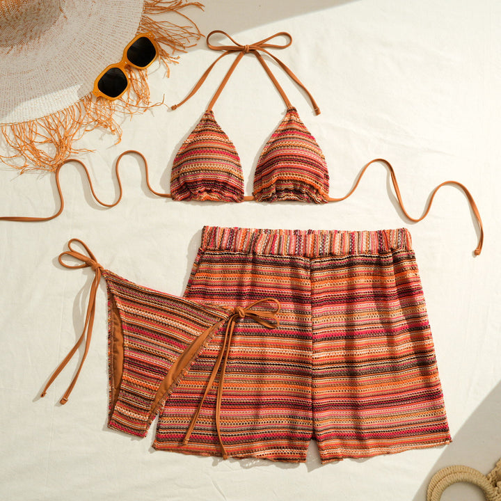 Women's Triangle Bikini with Ruffle Details and Casual Shorts StylebySassy