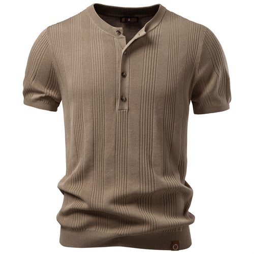 Men's short-sleeved fine knit henley with button placket StylebySassy