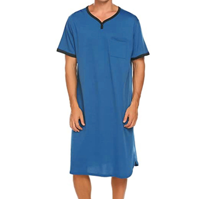 Men's long cotton sleep shirt with Henley collar StylebySassy