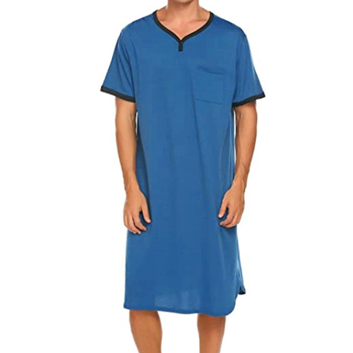 Men's long cotton sleep shirt with Henley collar StylebySassy