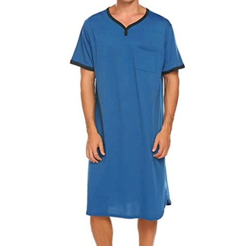 Men's long cotton sleep shirt with Henley collar StylebySassy