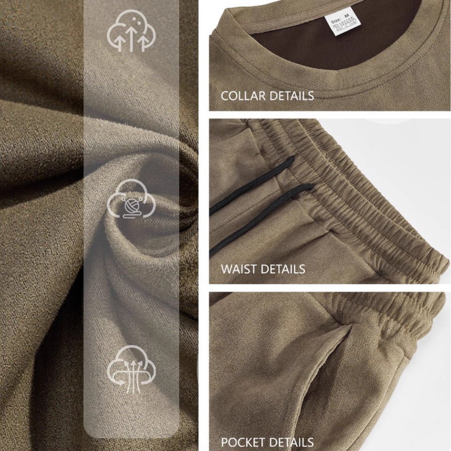 Men's velour lounge set with round neck short sleeve shirt and drawstring shorts StylebySassy