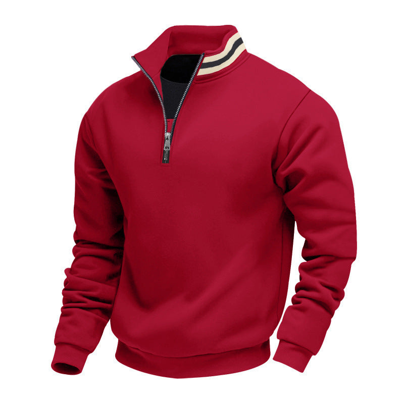 Men's half-zip sweatshirt with sporty ring collar and soft fleece inner lining StylebySassy