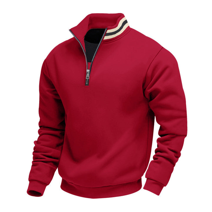 Men's half-zip sweatshirt with sporty ring collar and soft fleece inner lining StylebySassy